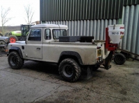 Land rover defender 110 diesel with a stocks fanjet pro 65 fixed to the back,this is how we control the slugs, usually only needed when growing oil seed rape.We have fitted some 31-15.50-15 flotation tyres.The aim of the wide tyres are to keep it very low ground pressure which stop's it sinking in making ruts and hopefully getting stuck.In normal conditions you can not see where it has been, because of this we have to use gps to guide the driver to the correct next went in the field.The stocks spreader on the back, can spread slug pellets upto 24 metres wide.There has been alot of new rules brought in regarding slug pelleting, you now have to have training, then you can take your test (pa4s), once you have passed this you can spread pellets.
